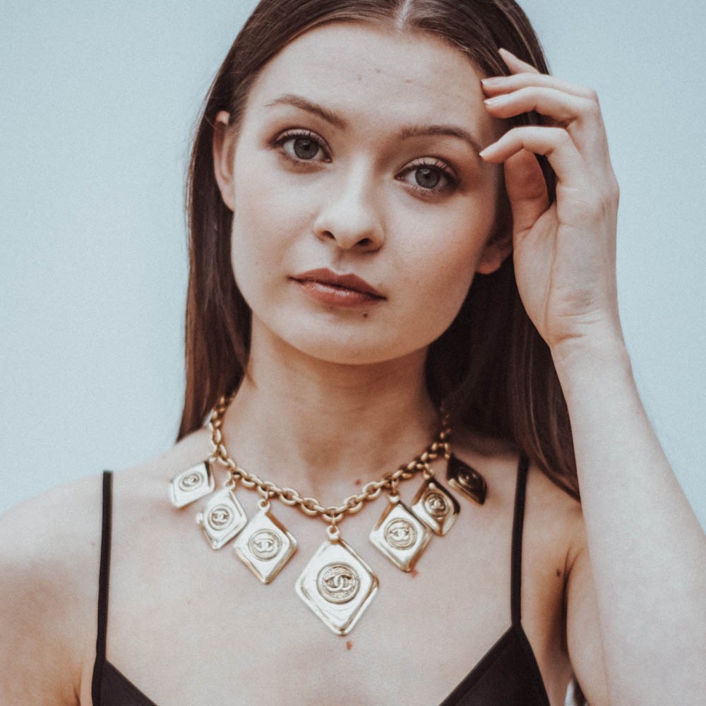 Vintage Chanel Rhombus Logo Charm Necklace