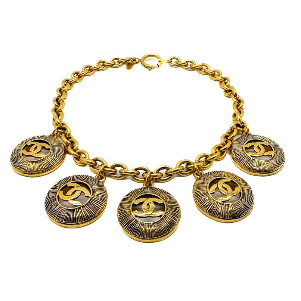 Vintage Chanel Sunburst Logo Charm Necklace