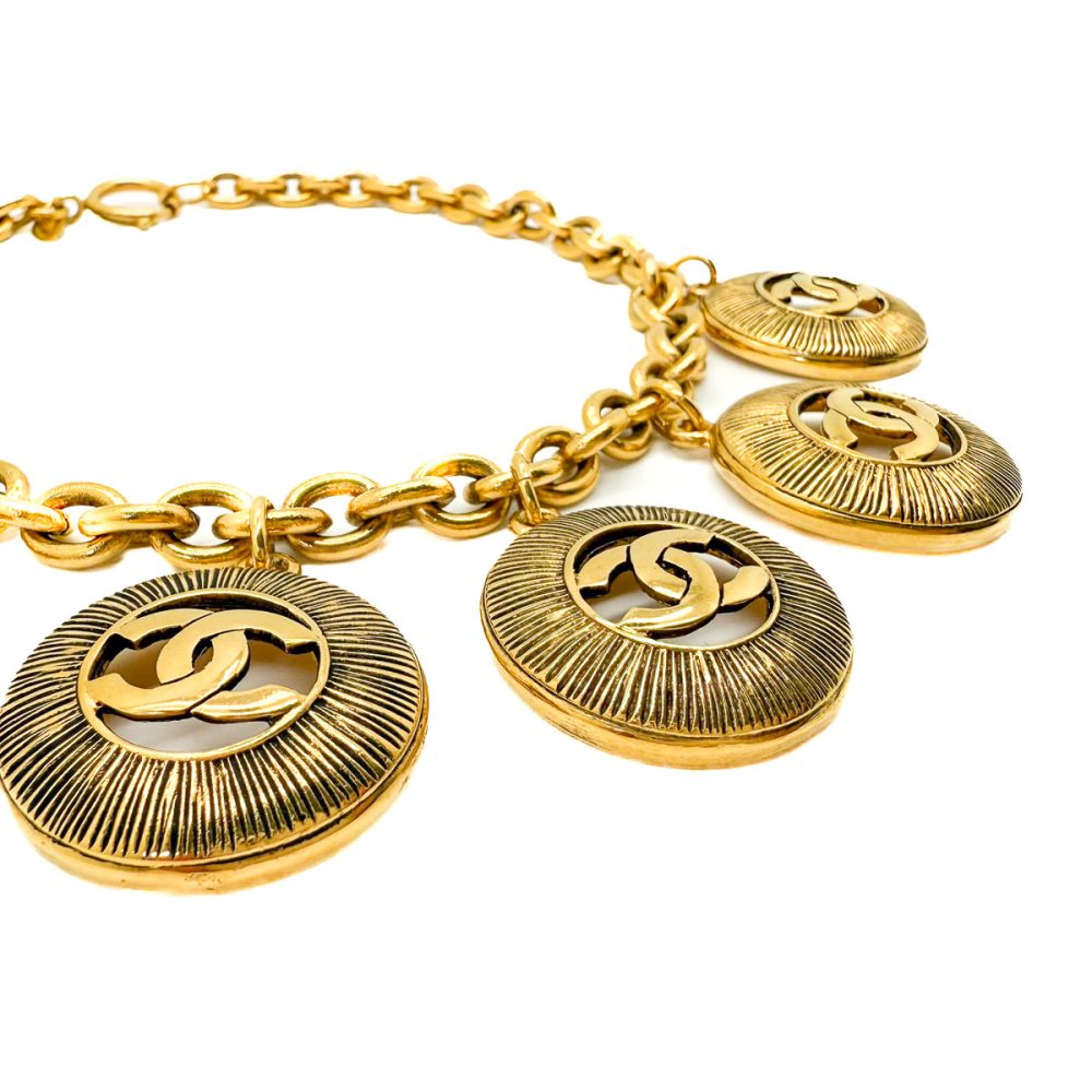 Vintage Chanel Sunburst Logo Charm Necklace