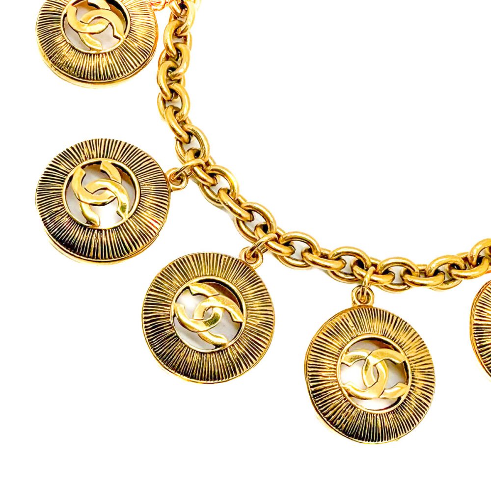 Vintage Chanel Sunburst Logo Charm Necklace