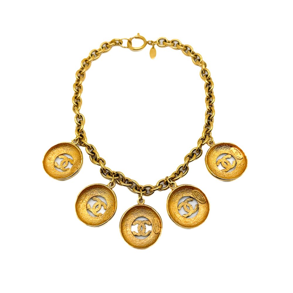 Vintage Chanel Sunburst Logo Charm Necklace