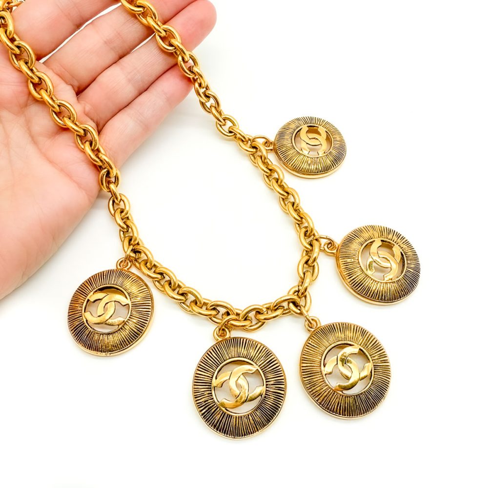 Vintage Chanel Sunburst Logo Charm Necklace