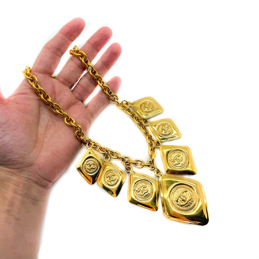 Vintage Chanel Rhombus Logo Charm Necklace