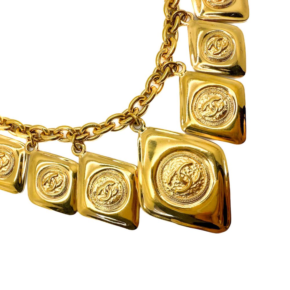 Vintage Chanel Rhombus Logo Charm Necklace