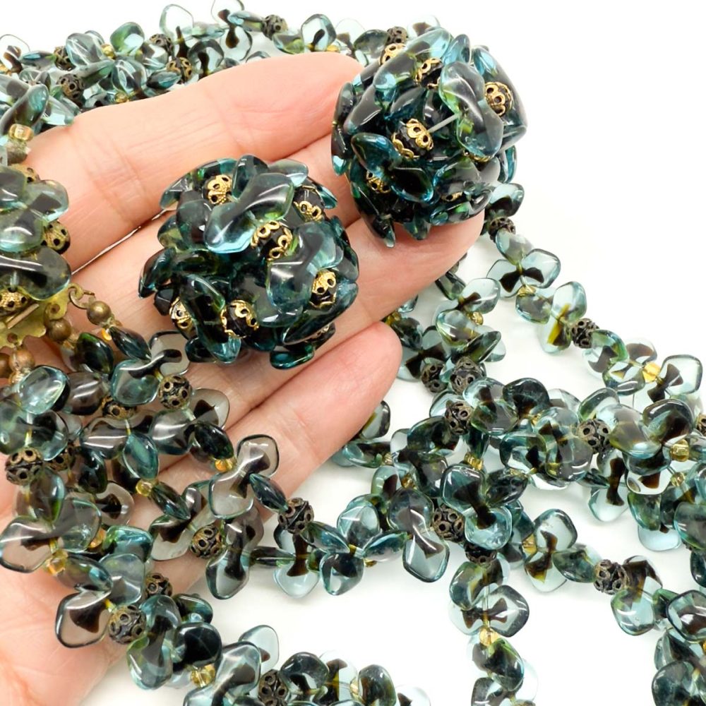 Vintage Christian Dior Teal Necklace and Earring set