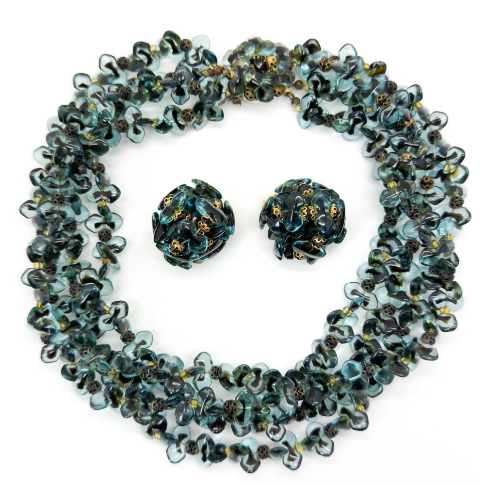 Vintage Christian Dior Teal Necklace and Earring set