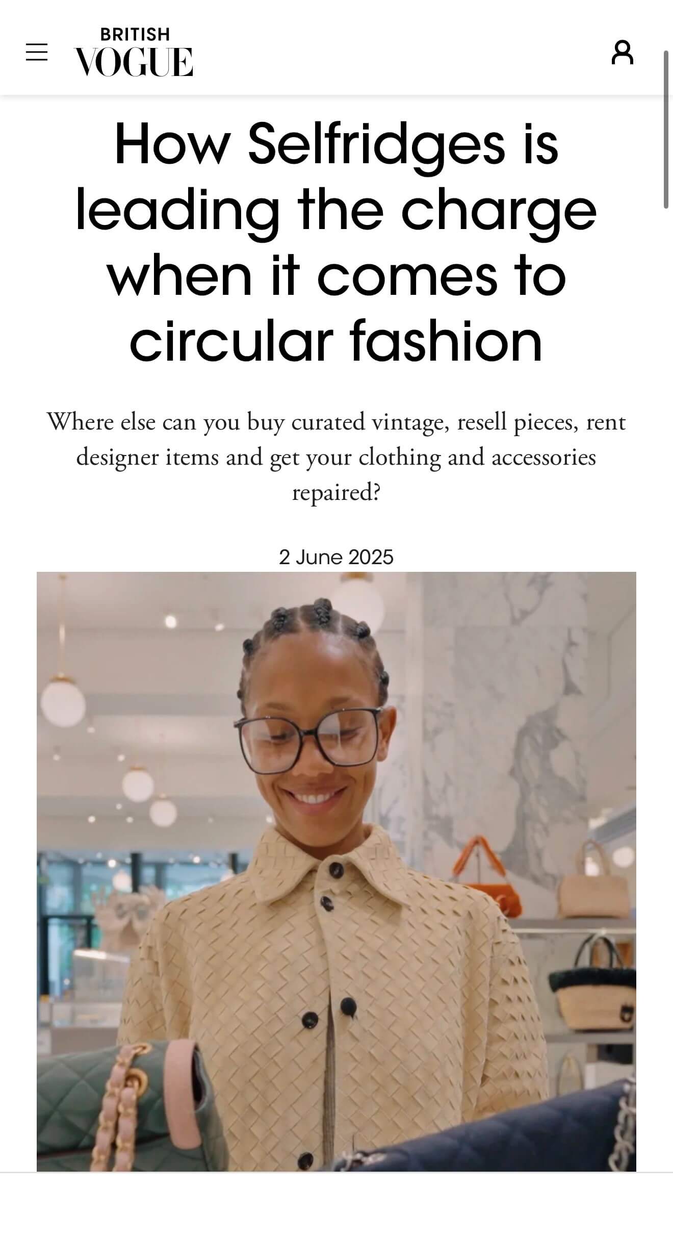 Jennifer Gibson Jewellery featured in VOGUE Circular Fashion Jennifer Gibson Jewellery in Vogue