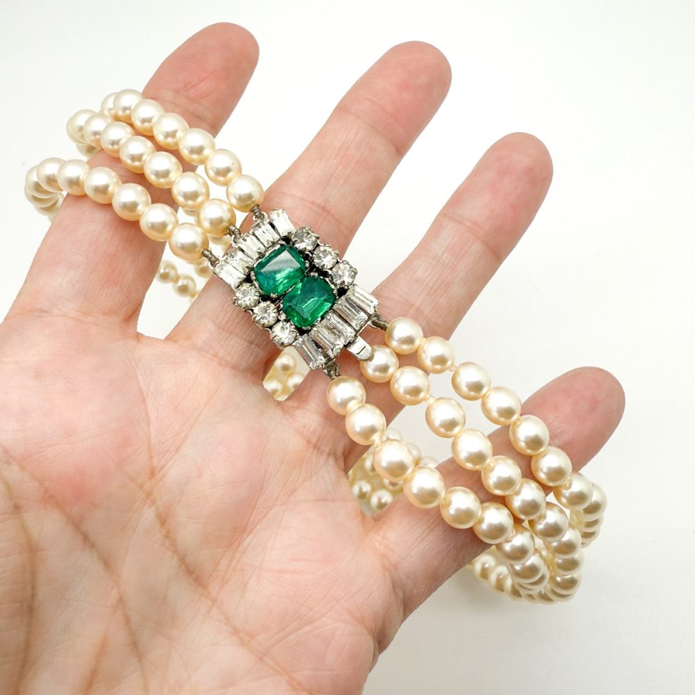 Vintage Pearl & Emerald Paste Choker