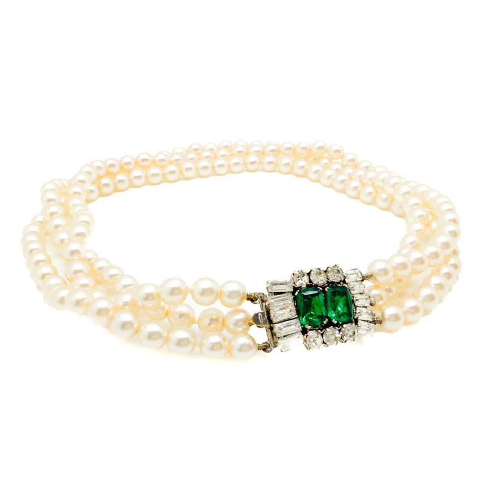 Vintage Pearl & Emerald Paste Choker