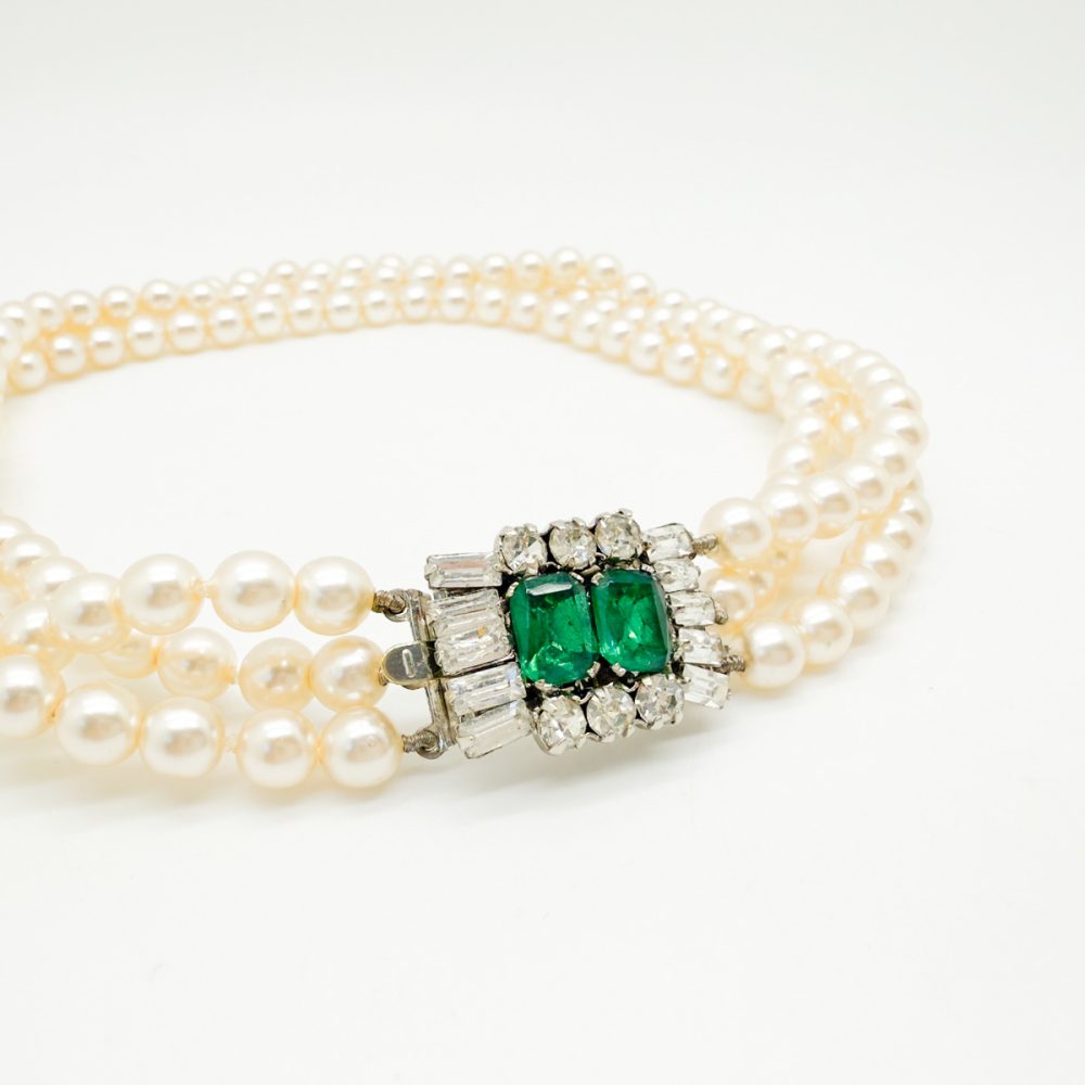 Vintage Pearl & Emerald Paste Choker