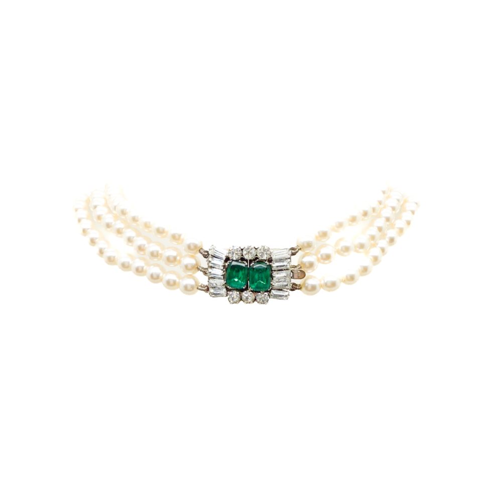 Vintage Pearl & Emerald Paste Choker