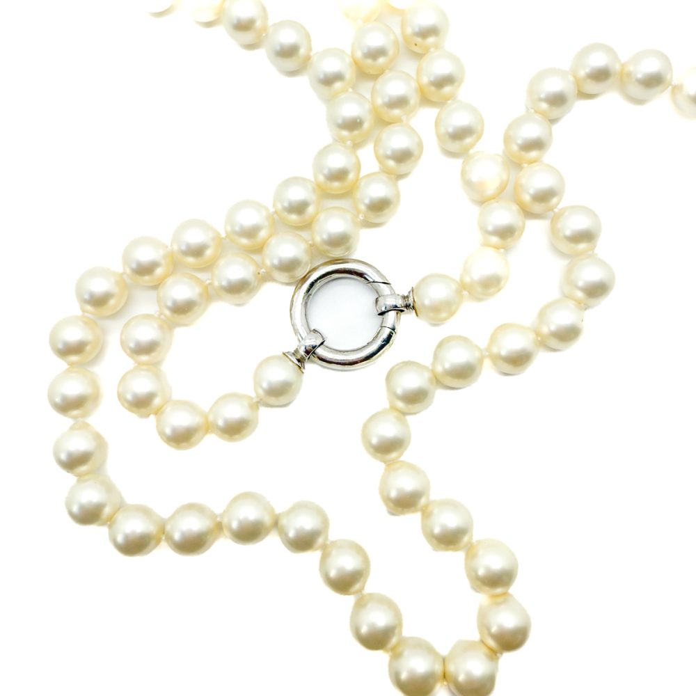 Vintage Opera Length Pearls With Sterling O Ring 2000s