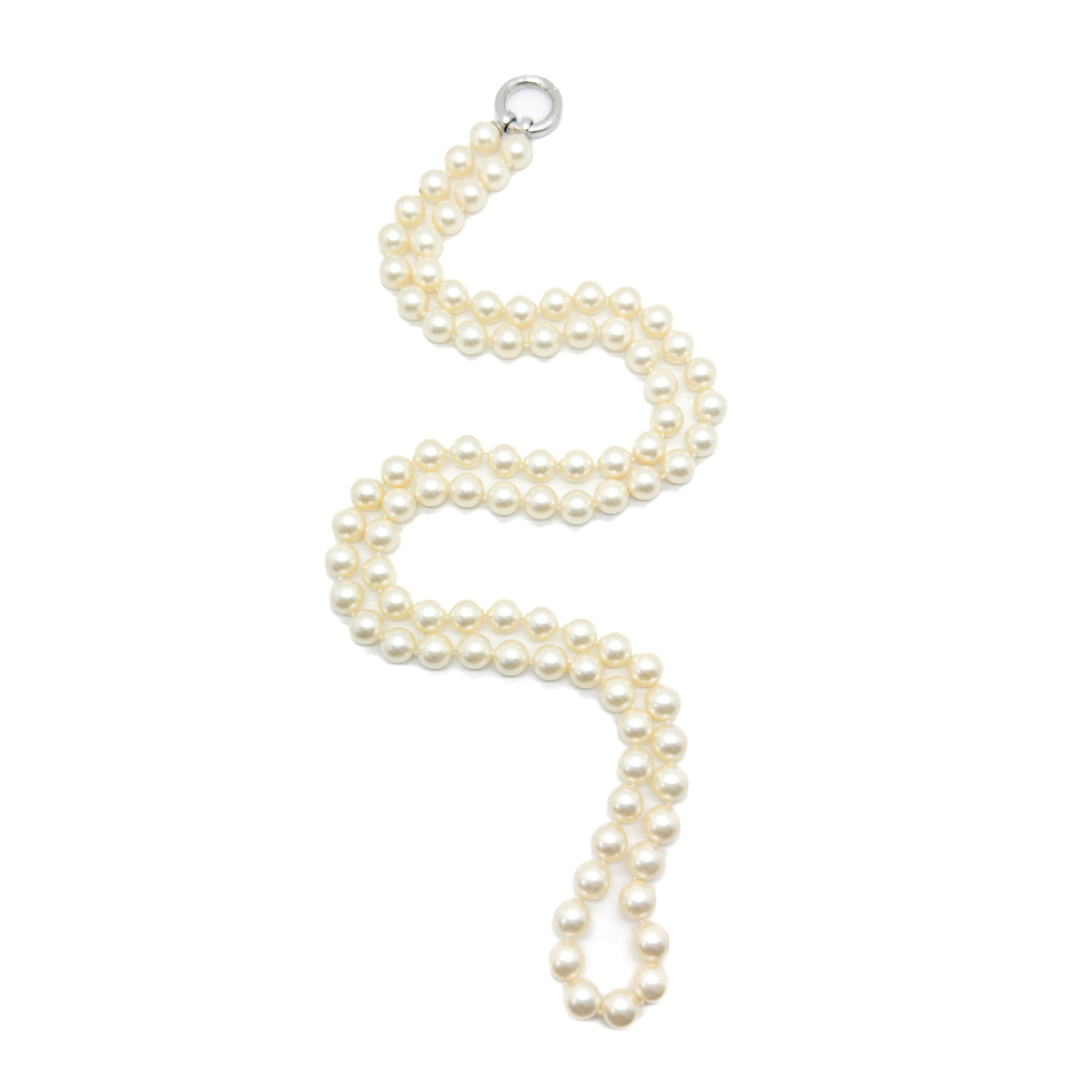 Jennifer Gibson Jewellery 2112 (7) Vintage Opera Length Pearls With Sterling O Ring 2000s