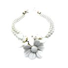 Jennifer Gibson Jewellery Vintage Miriam Haskell Milk Glass Corsage Necklace 2101 (3) Vintage Miriam Haskell White Flower Necklace