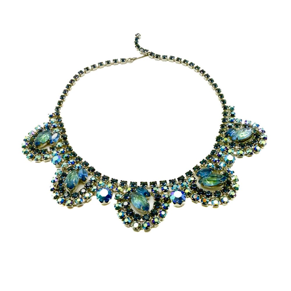 Vintage Carved Leaf Crystal Necklace
