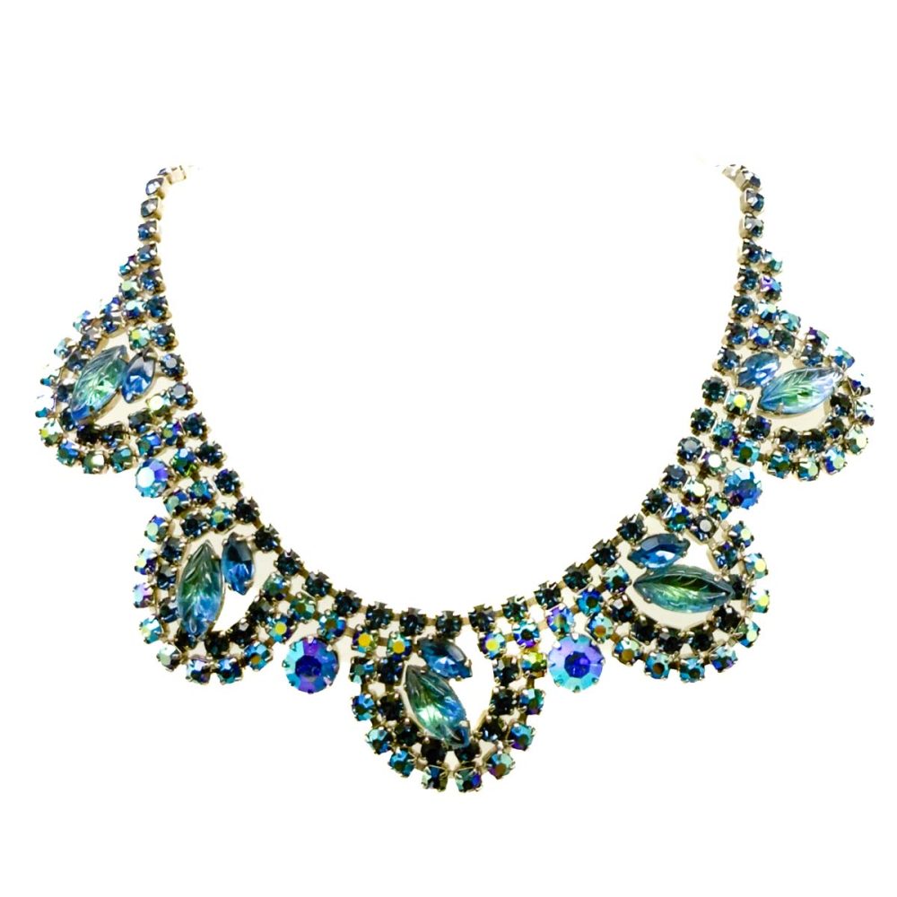 Vintage Carved Leaf Crystal Necklace