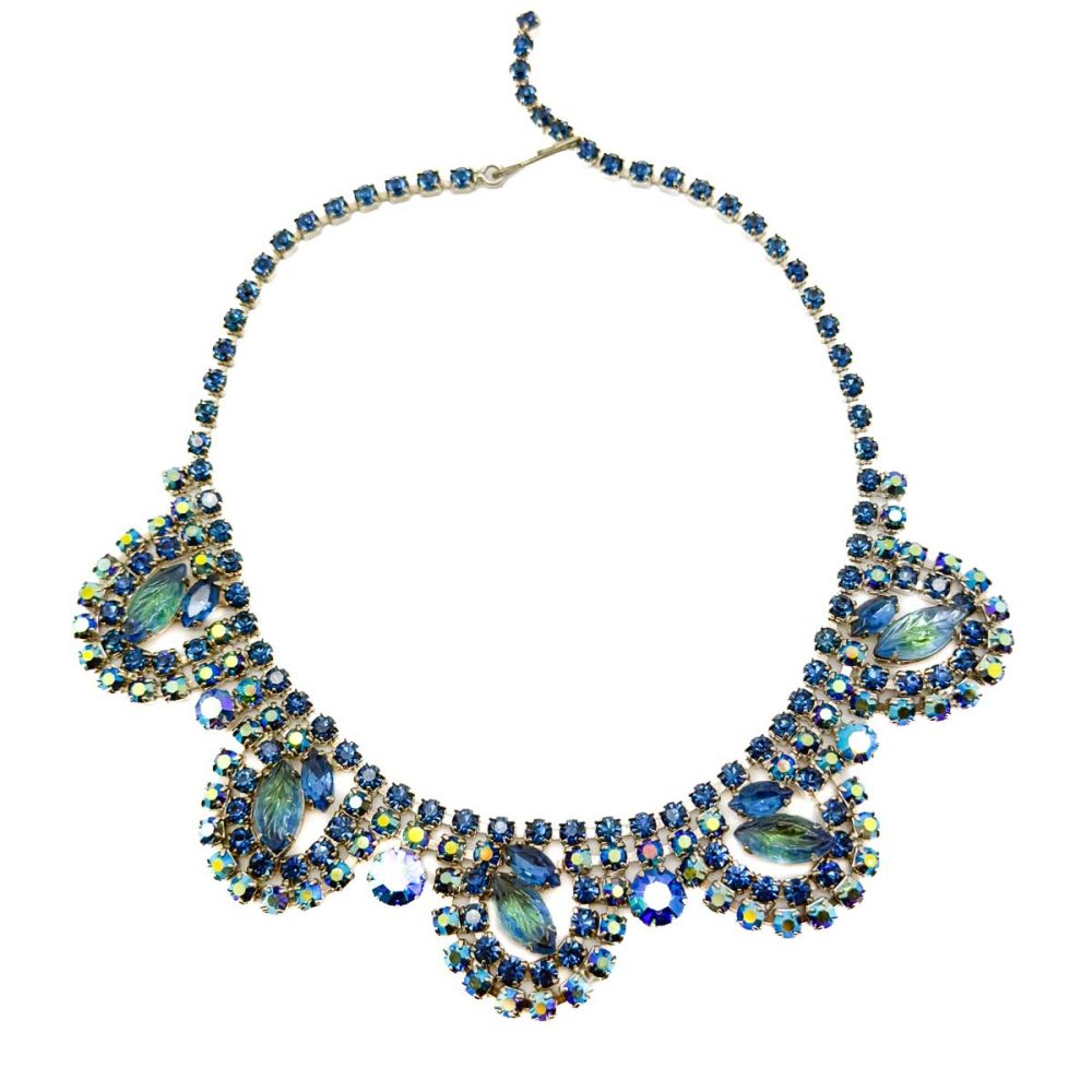Vintage Carved Leaf Crystal Necklace