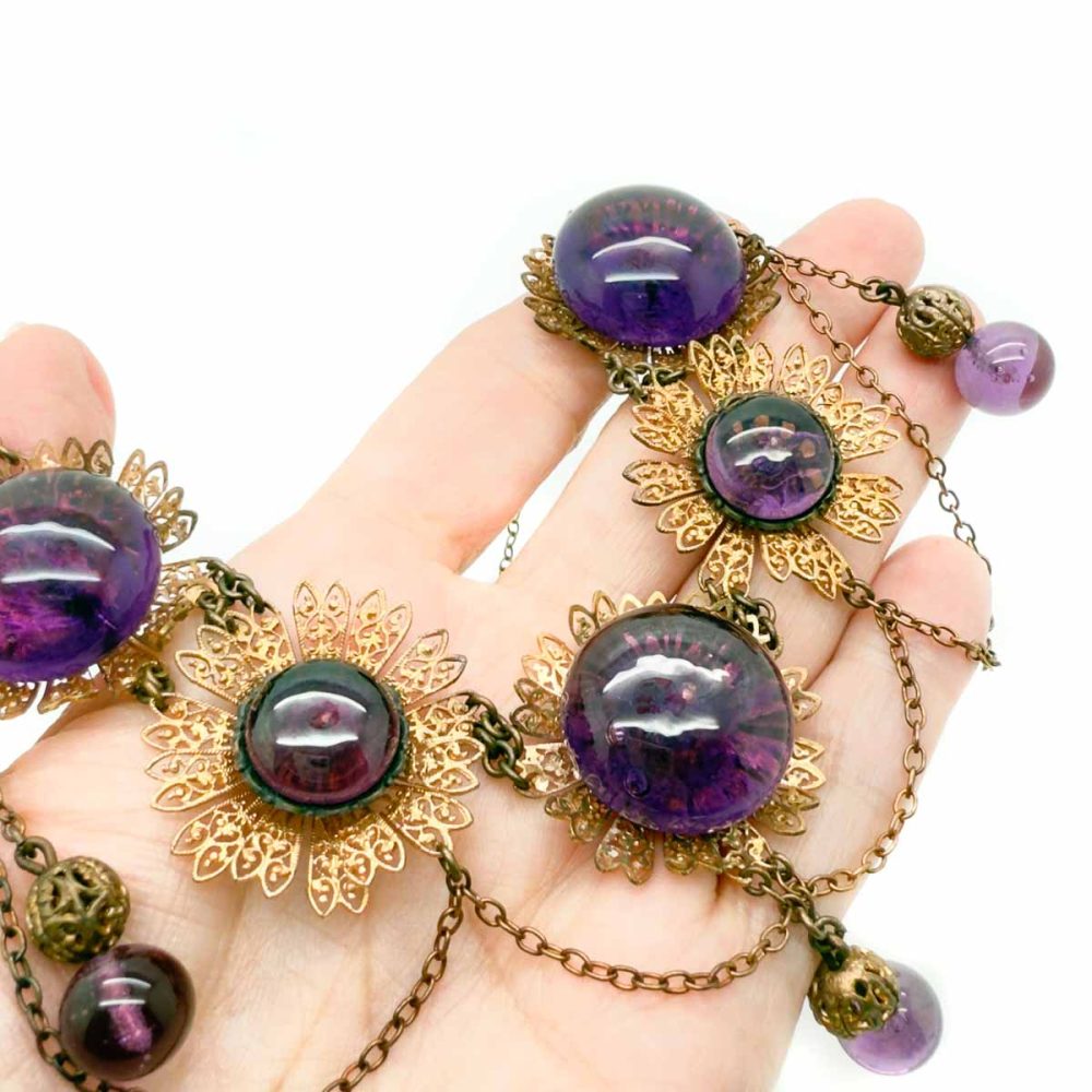 Vintage Amethyst Poured Glass Necklace