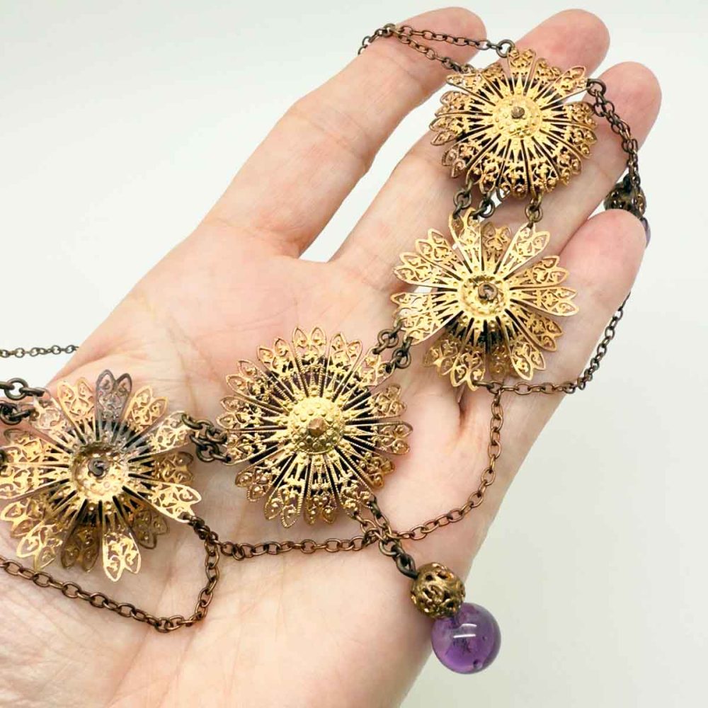 Vintage Amethyst Poured Glass Necklace