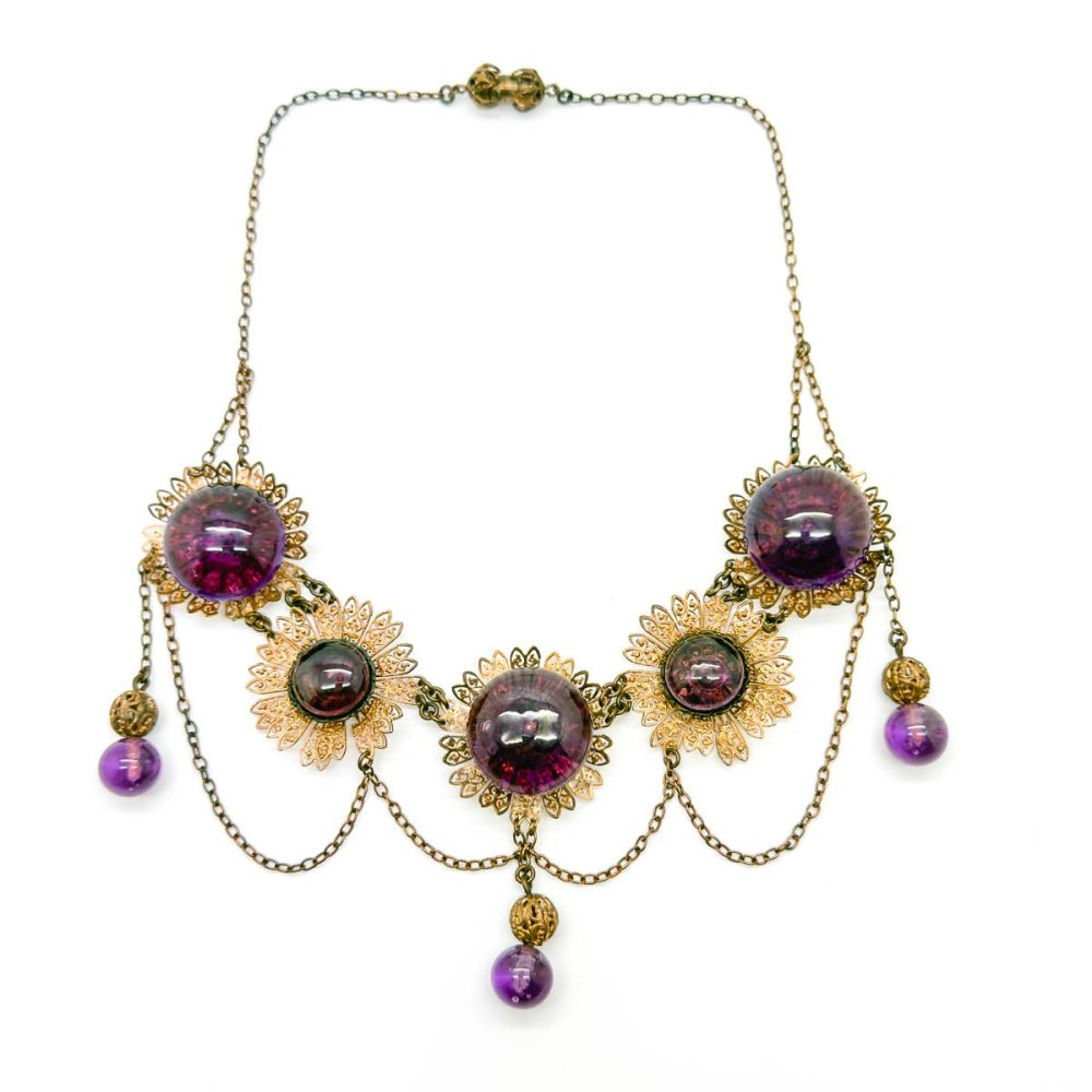 Vintage Amethyst Poured Glass Necklace