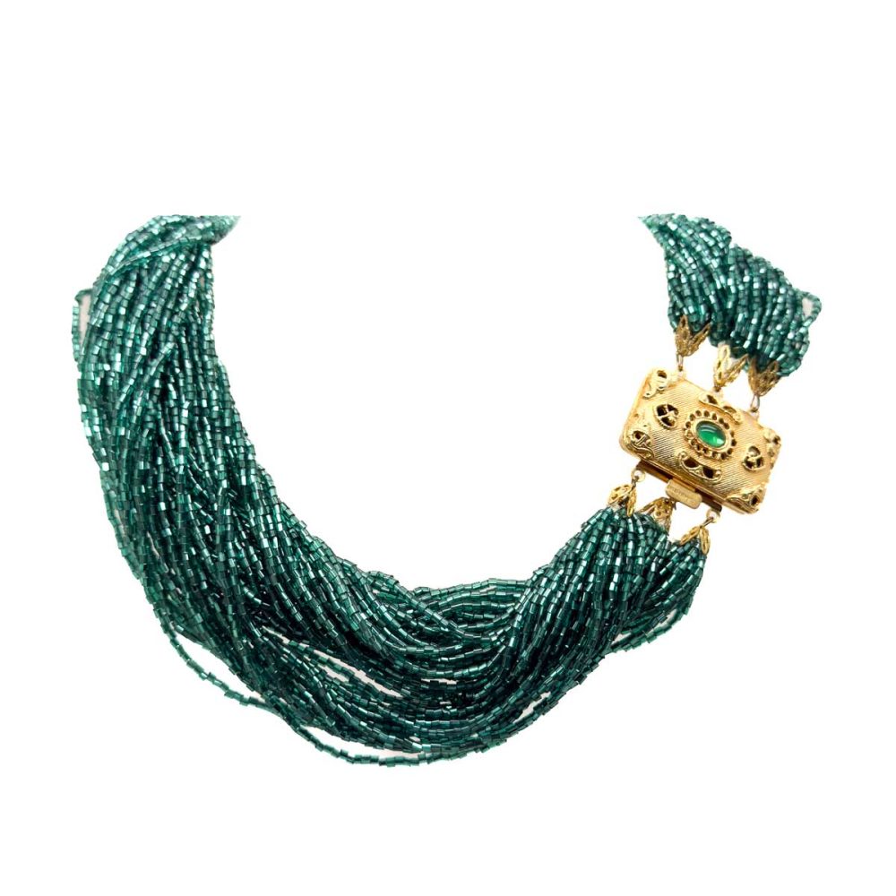 Vintage Emerald Glass Torsade Necklace