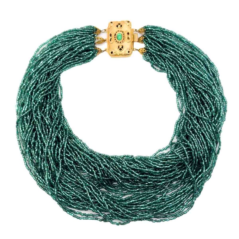 Vintage Emerald Glass Torsade Necklace
