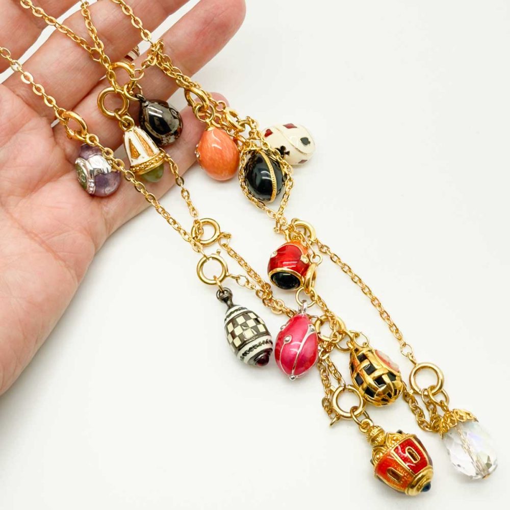 Vintage Jewelled Egg Charm Necklace