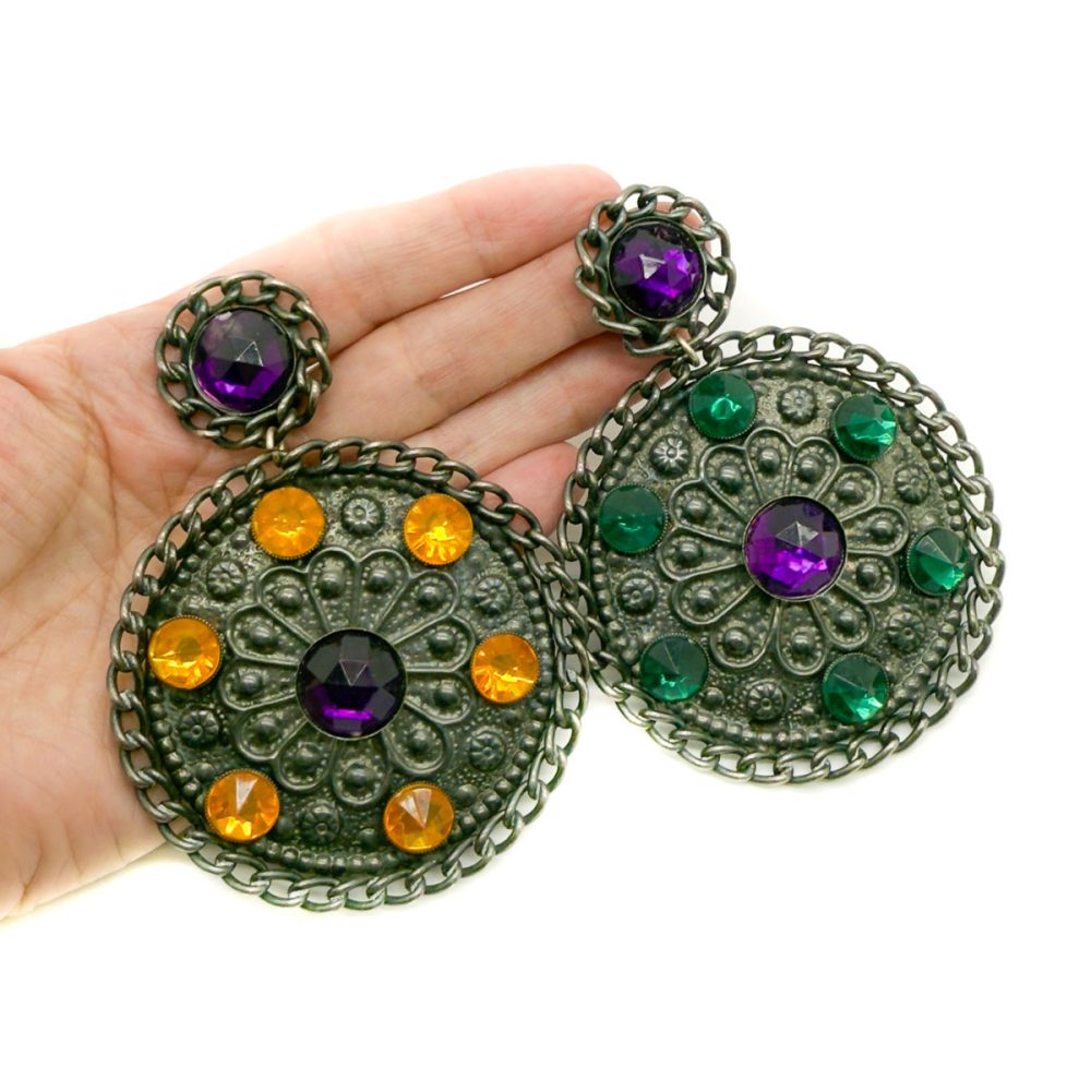 Vintage Statement Jewelled Shield Earrings