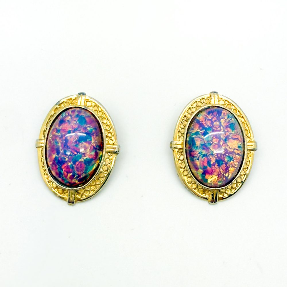 Vintage Dragon's Breath Cabochon Earrings