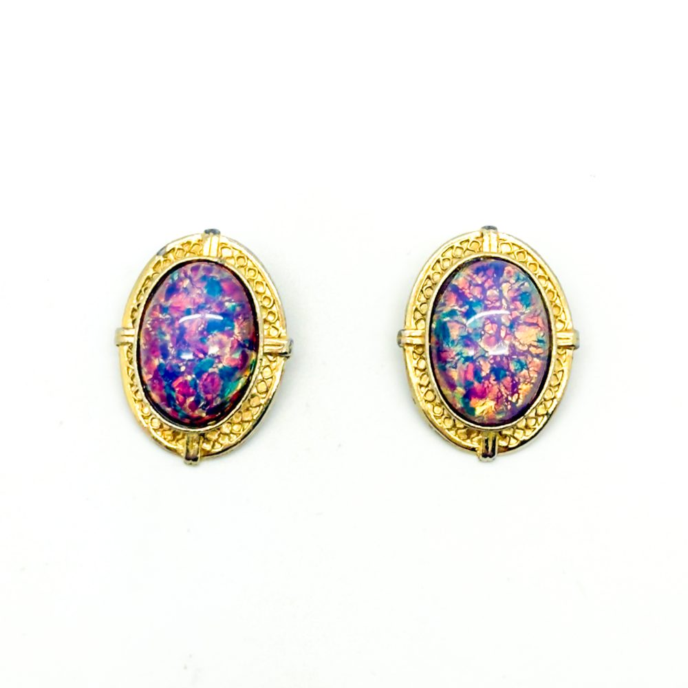 Vintage Dragon's Breath Cabochon Earrings