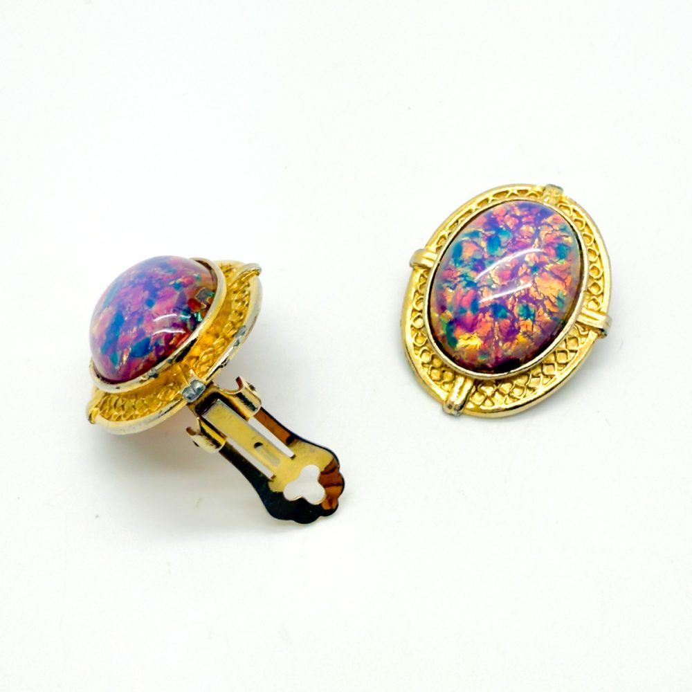 Vintage Dragon's Breath Cabochon Earrings