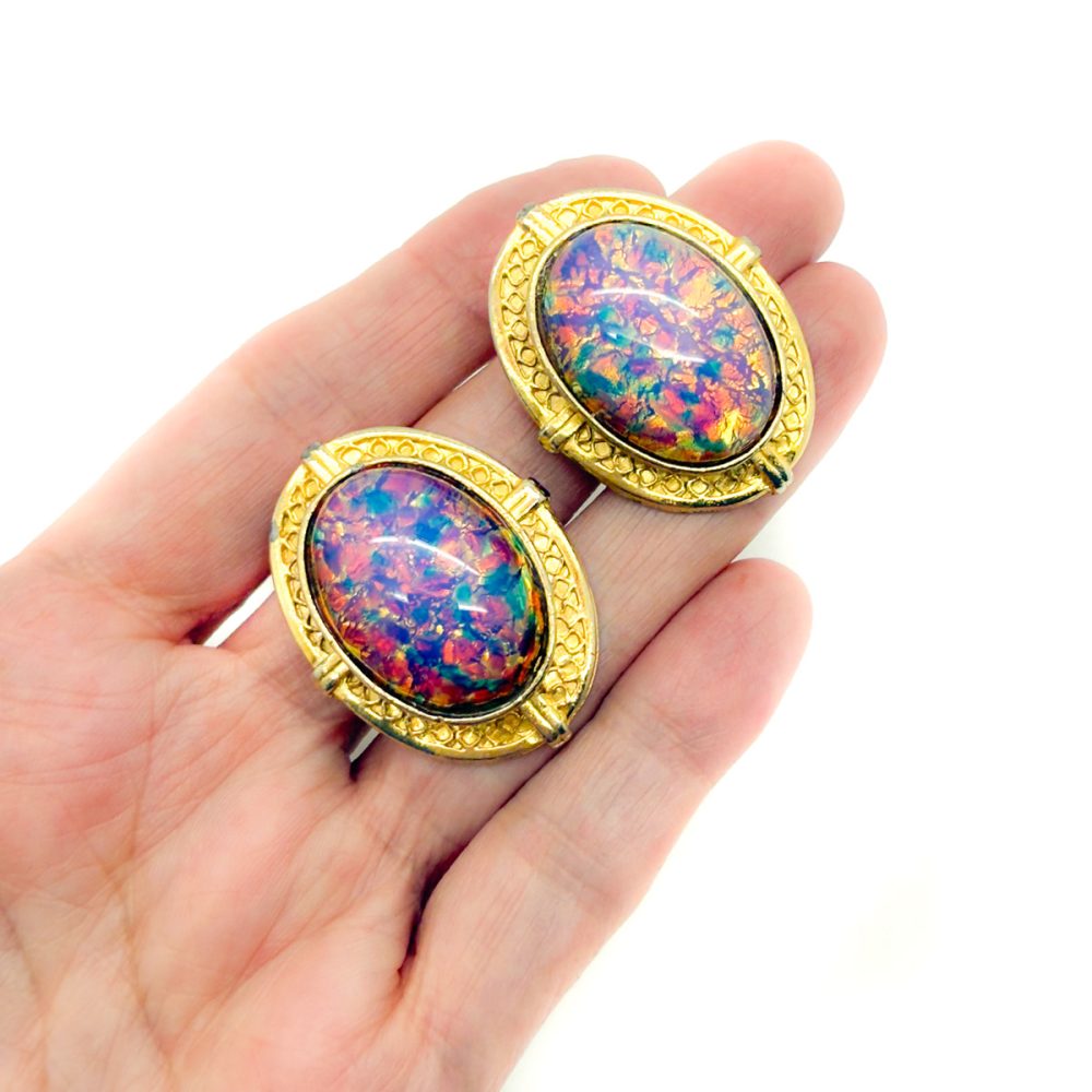 Vintage Dragon's Breath Cabochon Earrings