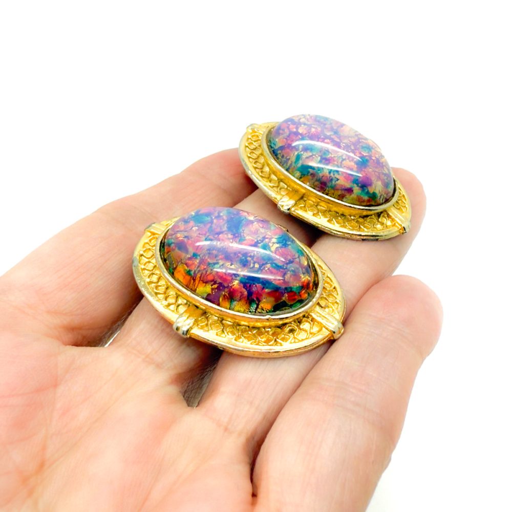 Vintage Dragon's Breath Cabochon Earrings