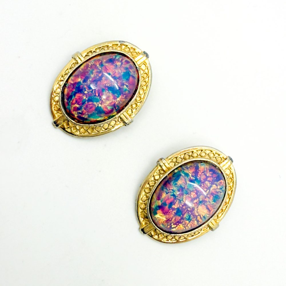 Vintage Dragon's Breath Cabochon Earrings