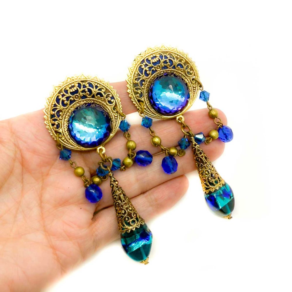 Vintage Filigree Foiled Glass Earrings