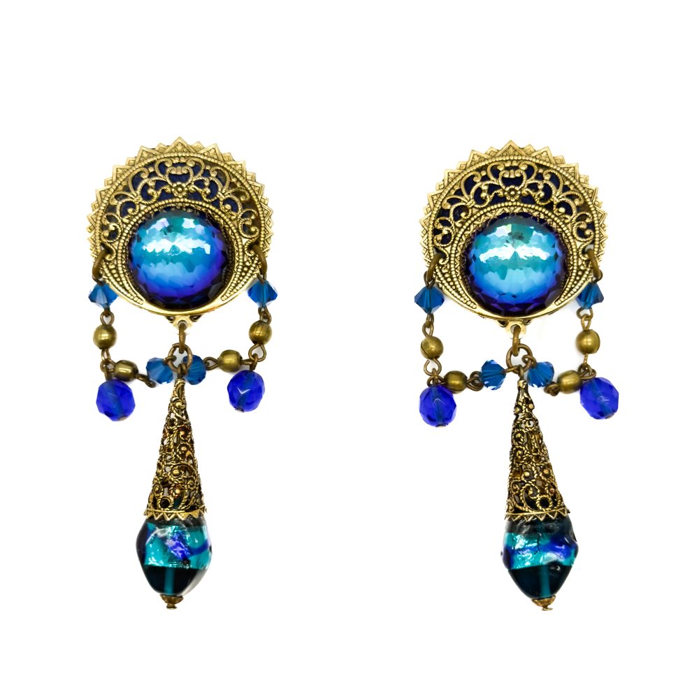 Vintage Filigree Foiled Glass Earrings