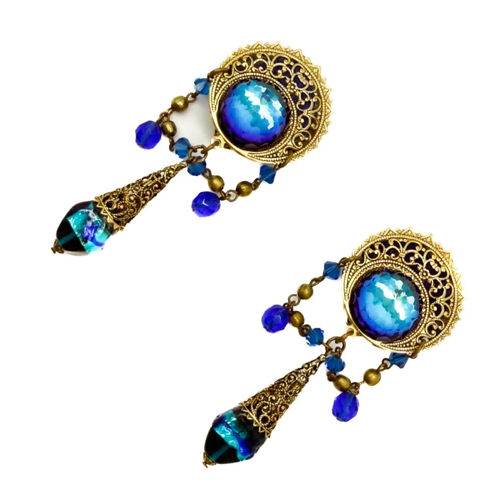 Vintage Filigree Foiled Glass Earrings