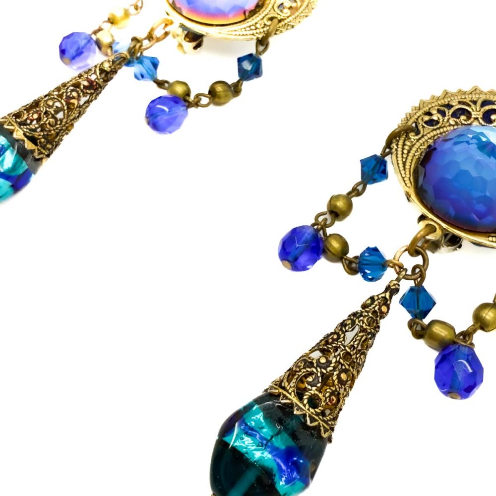 Vintage Filigree Foiled Glass Earrings