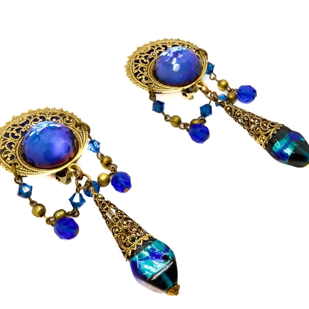 Vintage Filigree Foiled Glass Earrings