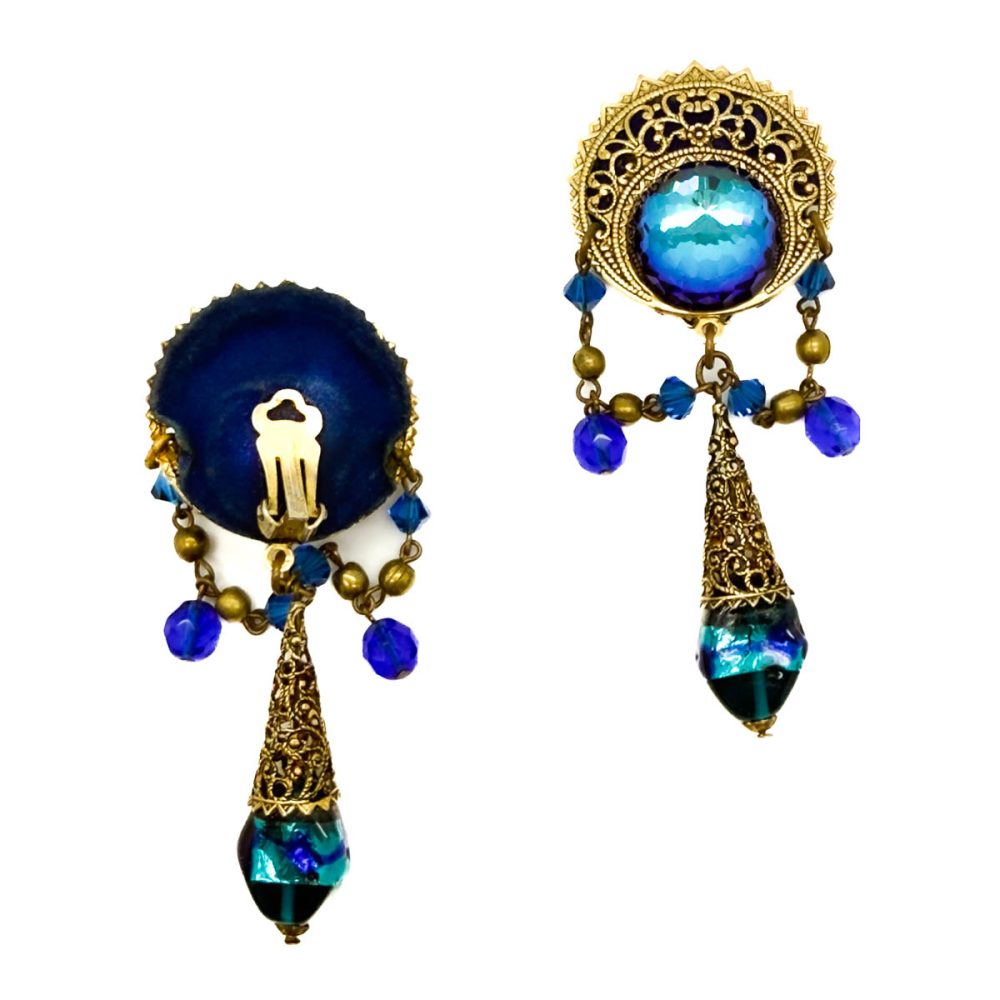 Vintage Filigree Foiled Glass Earrings