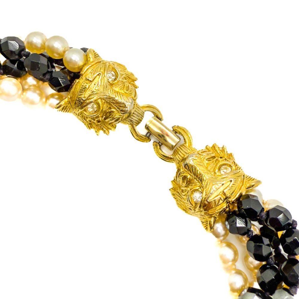 Vintage Big Cat Pearl Torsade Necklace