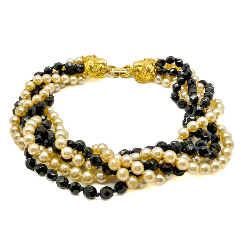 Vintage Big Cat Pearl Torsade Necklace