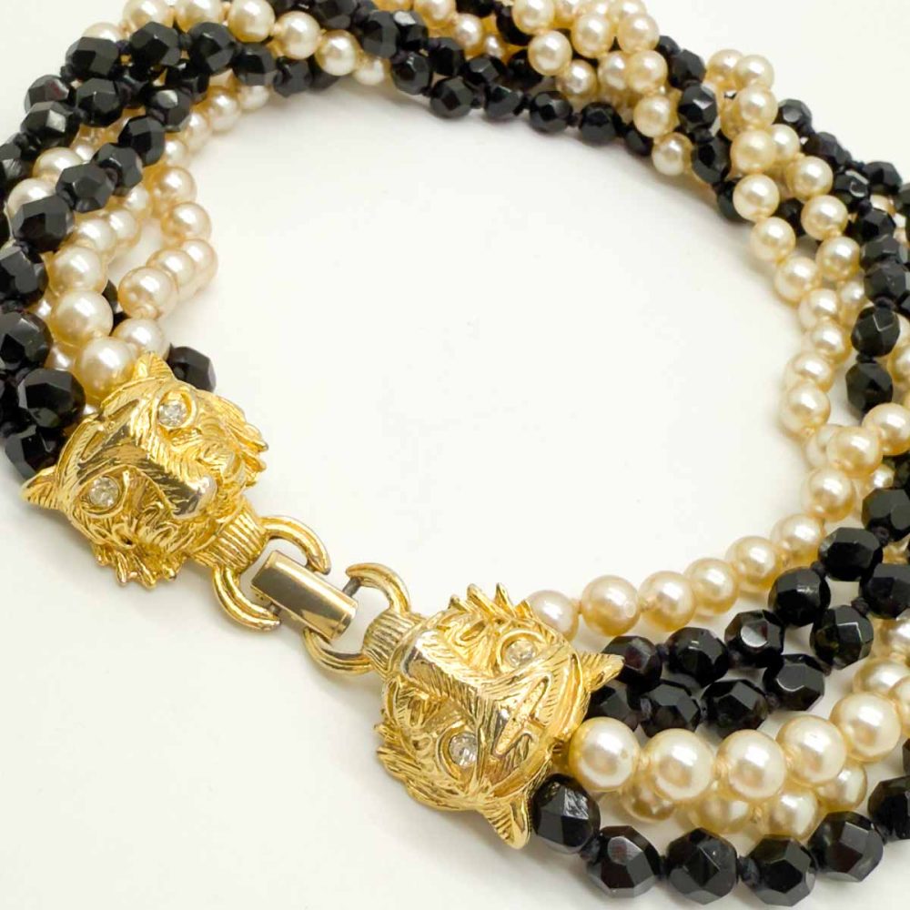 Vintage Big Cat Pearl Torsade Necklace