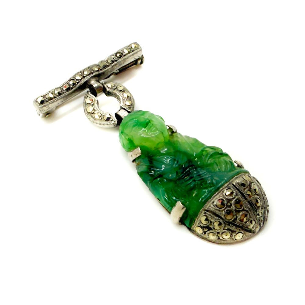 Antique Deco Glass Buddha Brooch