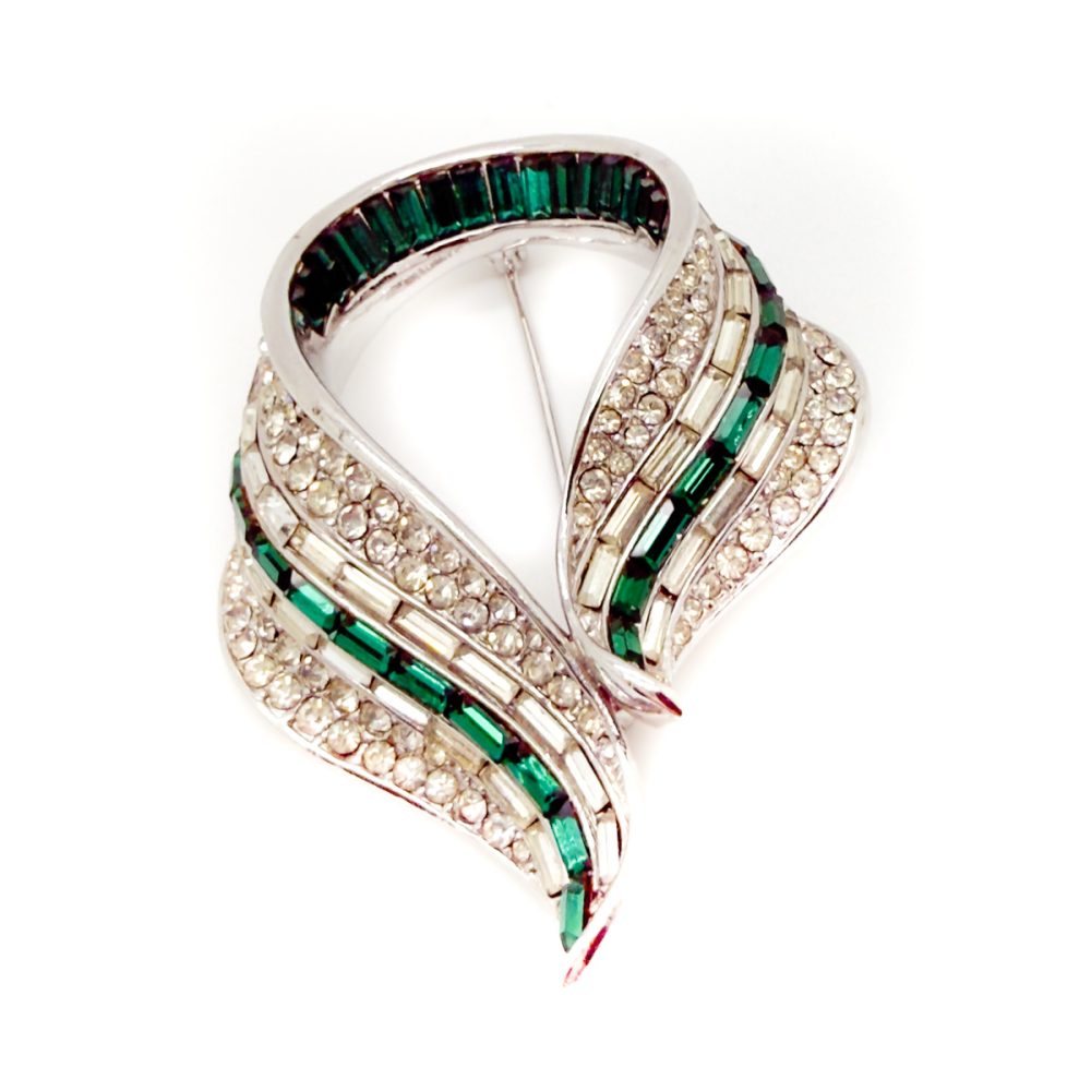 Vintage Deco Emerald Crystal Brooch
