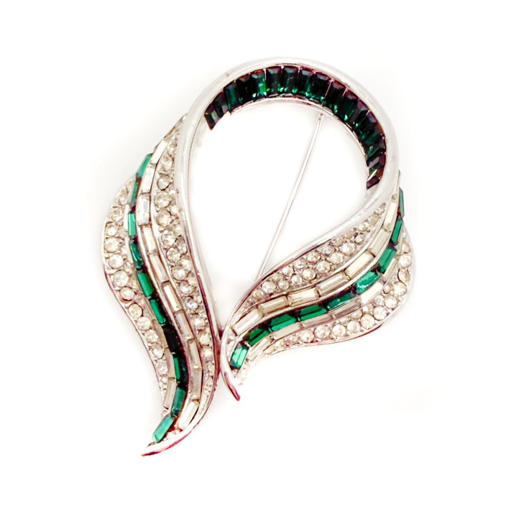 Vintage Deco Emerald Crystal Brooch