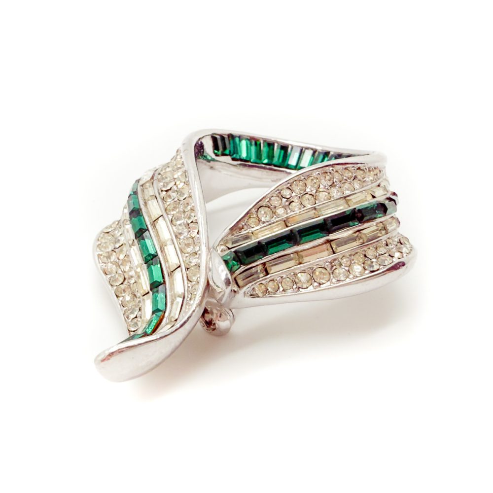 Vintage Deco Emerald Crystal Brooch