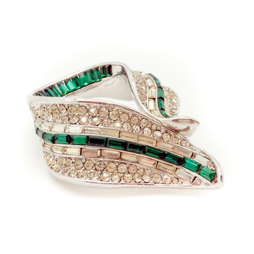 Vintage Deco Emerald Crystal Brooch