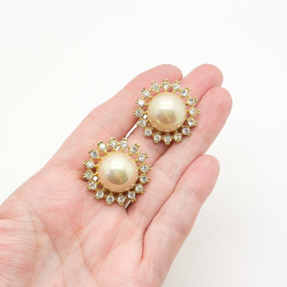 Vintage Half Pearl Crystal Earrings