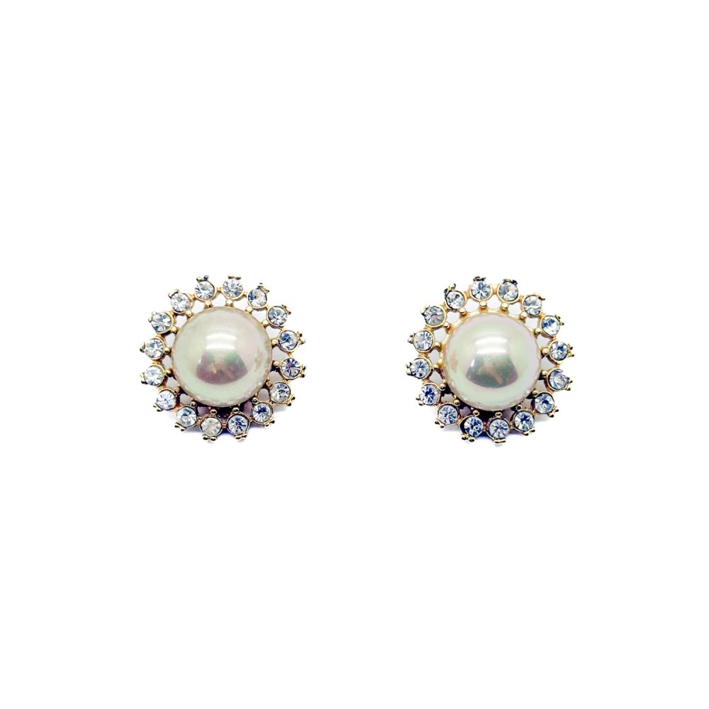 Vintage Half Pearl Crystal Earrings